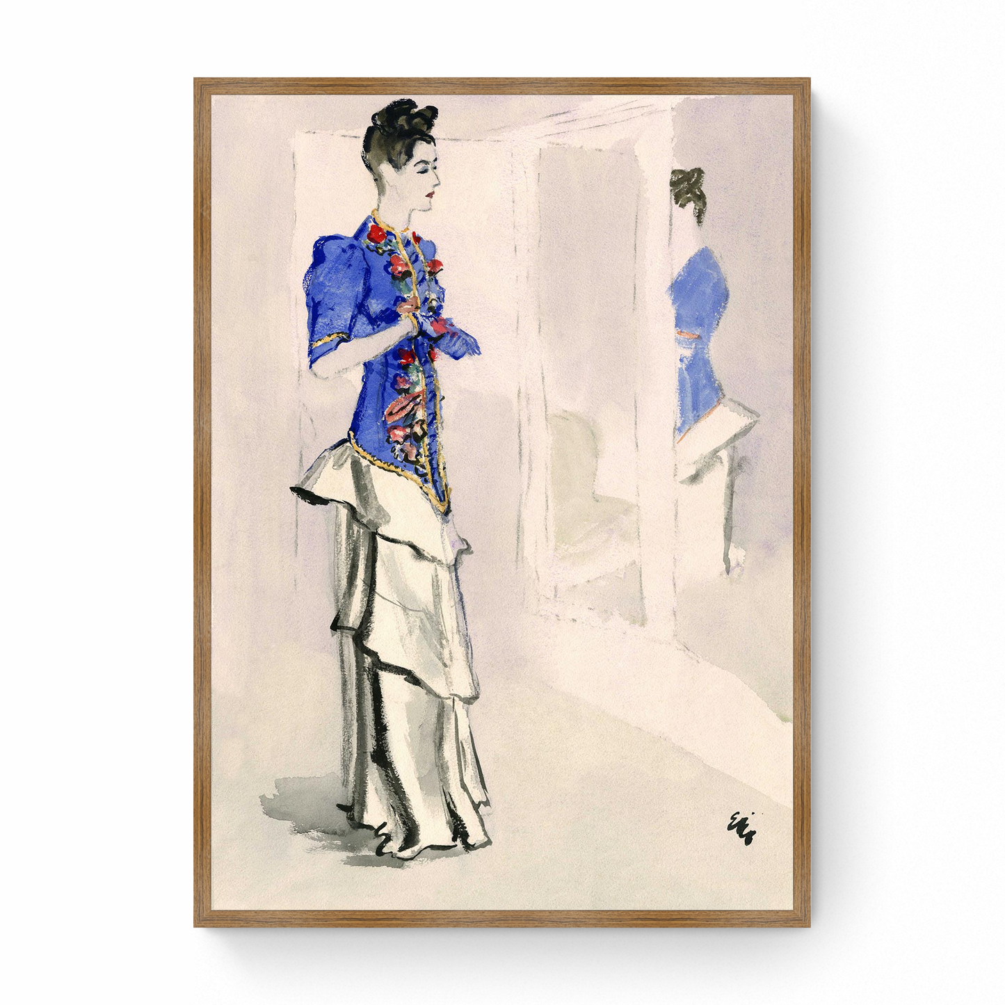 Sketch of Blue Chiffon Jacket and White Crepe Dress, Vogue