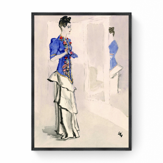 Sketch of Blue Chiffon Jacket and White Crepe Dress, Vogue