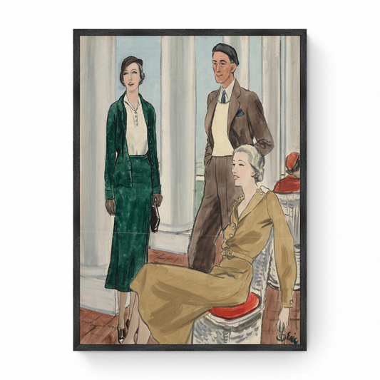 Sketch of Two Models in Henri Bendel and Mrs. Franklin Dresses, Vogue