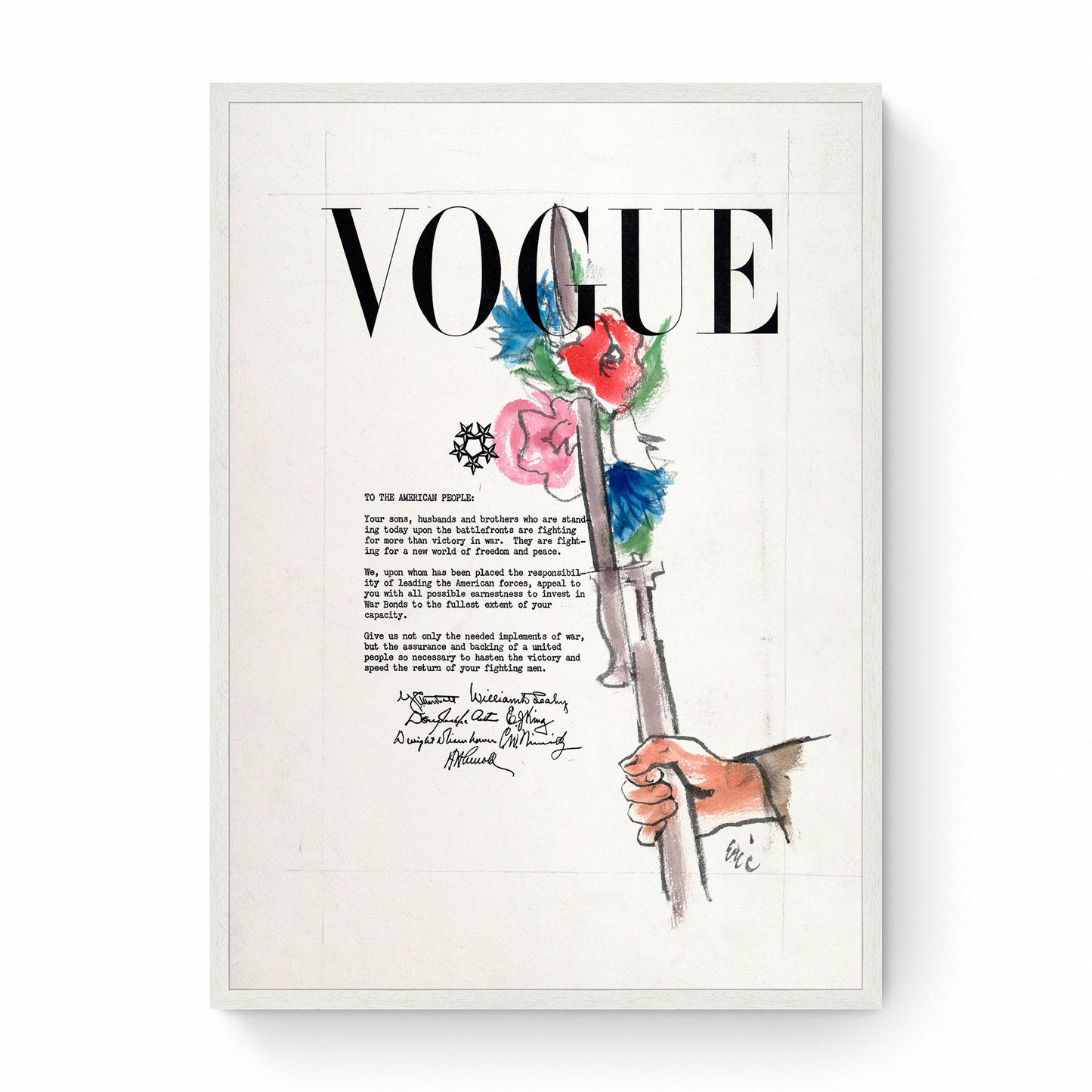 Sketch of War Bonds Letter and Soldier's Rifle, Vogue 2